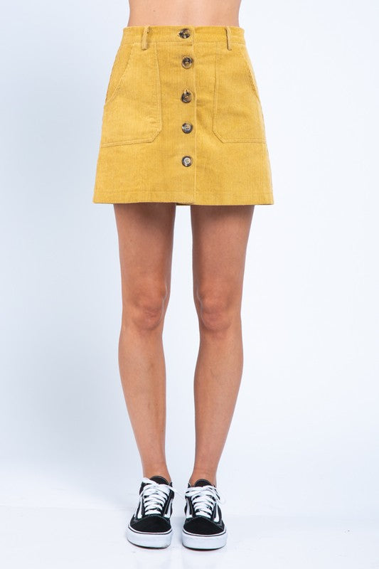 Corduroy 2-pocket button down mini-skirt