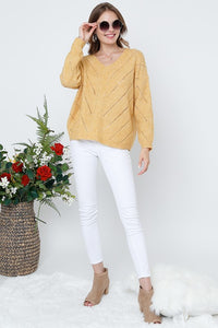 V-Neck Long Sleeve Crochet Sweater