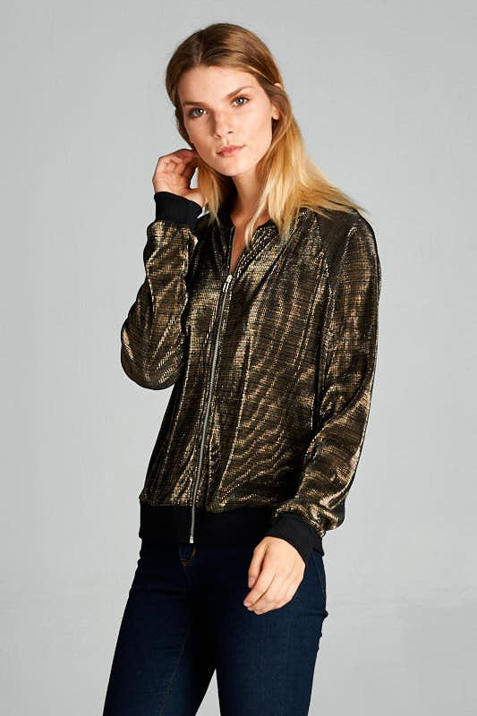 Gold Metallic Bomber Jacket