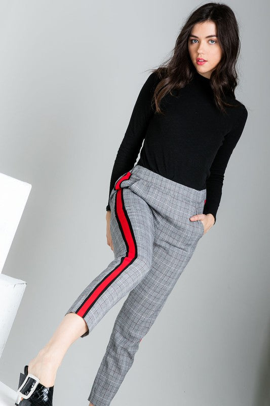 Womens plaid pants sales with side stripe